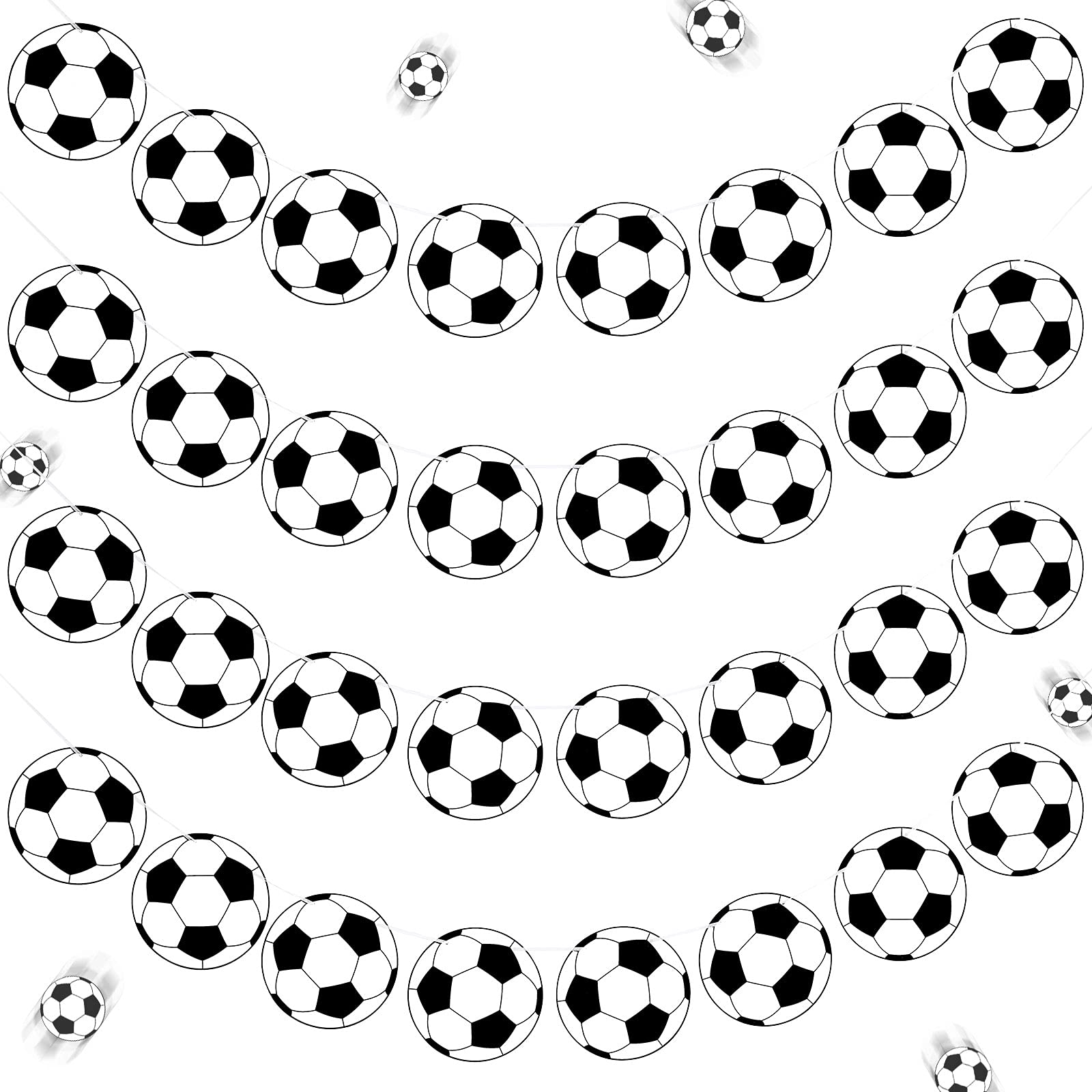 4 Pieces Soccer Party Decorations Soccer Banner Soccer Ball Garland Soccer Bunting Banners with 32 Pcs Football Pattern Decoration Cards Soccer Party Supplies for Kids Boys Soccer Fans Birthday Party