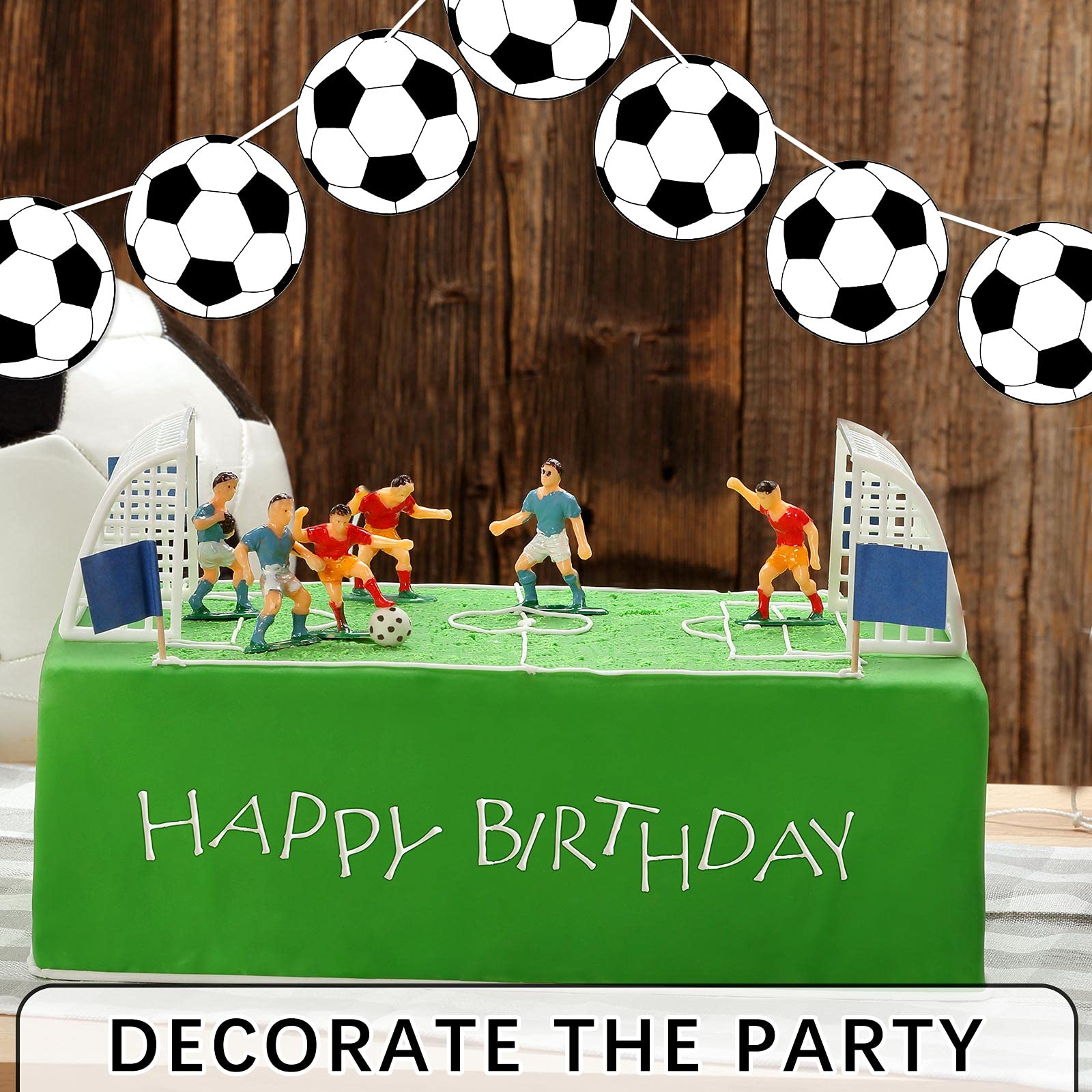 4 Pieces Soccer Party Decorations Soccer Banner Soccer Ball Garland Soccer Bunting Banners with 32 Pcs Football Pattern Decoration Cards Soccer Party Supplies for Kids Boys Soccer Fans Birthday Party