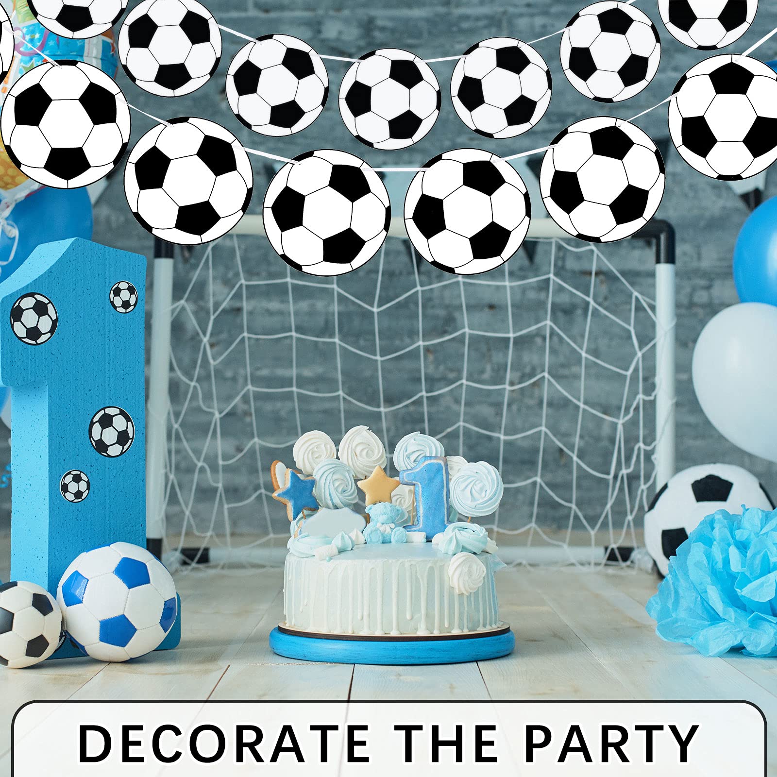 4 Pieces Soccer Party Decorations Soccer Banner Soccer Ball Garland Soccer Bunting Banners with 32 Pcs Football Pattern Decoration Cards Soccer Party Supplies for Kids Boys Soccer Fans Birthday Party