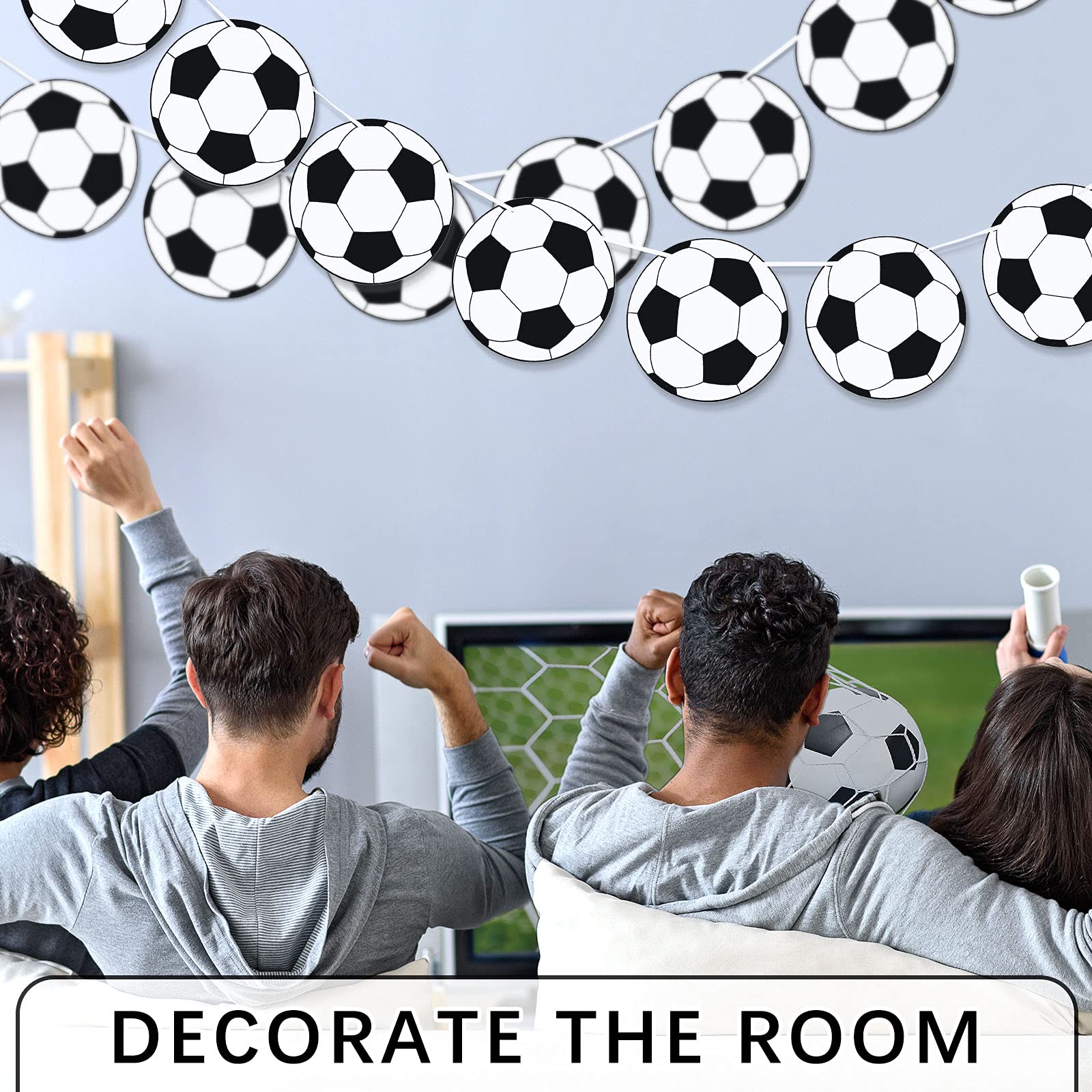 4 Pieces Soccer Party Decorations Soccer Banner Soccer Ball Garland Soccer Bunting Banners with 32 Pcs Football Pattern Decoration Cards Soccer Party Supplies for Kids Boys Soccer Fans Birthday Party