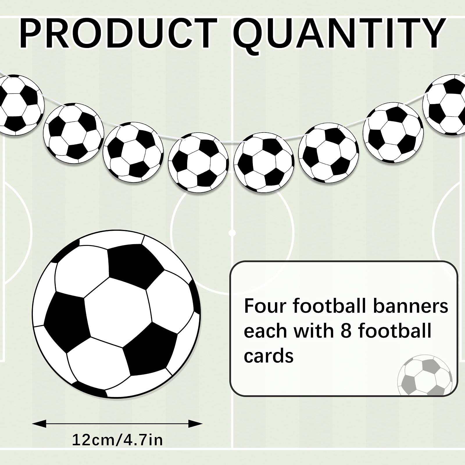 4 Pieces Soccer Party Decorations Soccer Banner Soccer Ball Garland Soccer Bunting Banners with 32 Pcs Football Pattern Decoration Cards Soccer Party Supplies for Kids Boys Soccer Fans Birthday Party