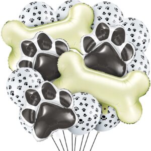 46 pieces dog themed balloons include 40 pieces dog paw print latex balloons 3 pieces bone shaped foil balloons and 3 pieces dog paw print foil balloons props for pets kids birthday party decorations