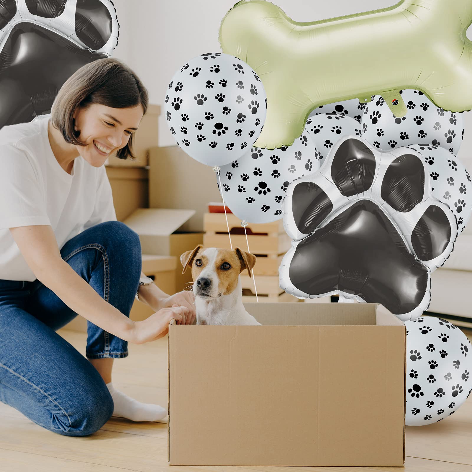 46 Pieces Dog Themed Balloons Include 40 Pieces Dog Paw Print Latex Balloons 3 Pieces Bone Shaped Foil Balloons and 3 Pieces Dog Paw Print Foil Balloons Props for Pets Kids Birthday Party Decorations