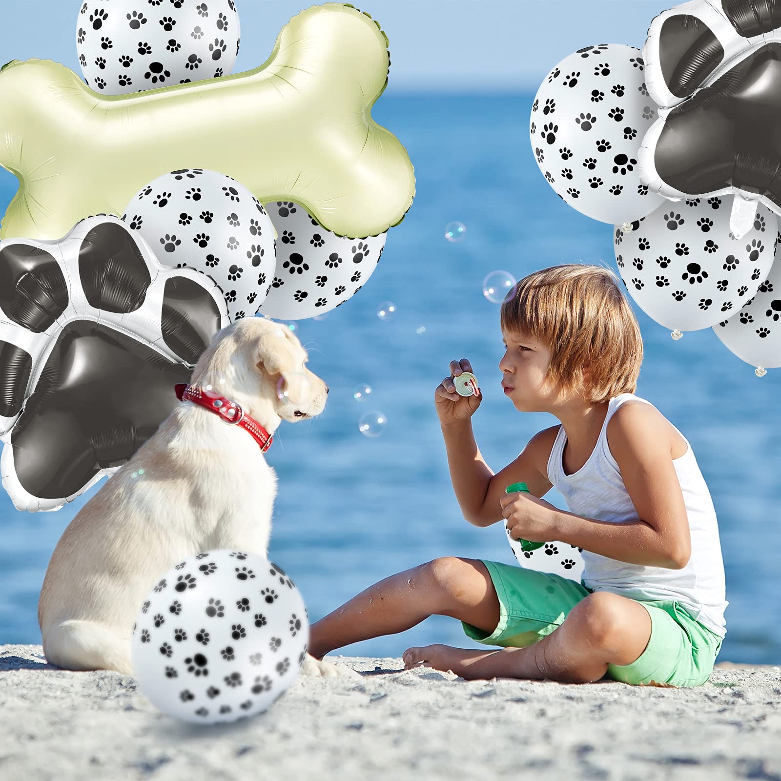 46 Pieces Dog Themed Balloons Include 40 Pieces Dog Paw Print Latex Balloons 3 Pieces Bone Shaped Foil Balloons and 3 Pieces Dog Paw Print Foil Balloons Props for Pets Kids Birthday Party Decorations