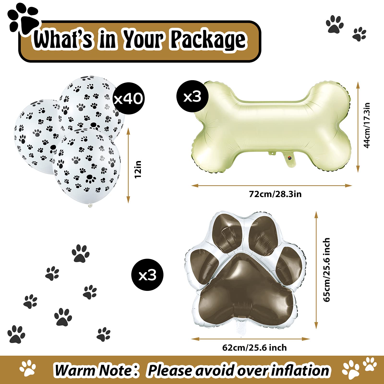 46 Pieces Dog Themed Balloons Include 40 Pieces Dog Paw Print Latex Balloons 3 Pieces Bone Shaped Foil Balloons and 3 Pieces Dog Paw Print Foil Balloons Props for Pets Kids Birthday Party Decorations