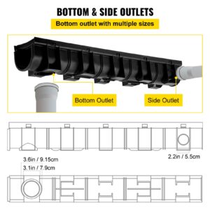 VEVOR Trench Drain System, Channel Drain with Plastic Grate, 5.9x5.1-Inch HDPE Drainage Trench, Black Plastic Garage Floor Drain, 3x39 Trench Drain Grate, with 3 End Caps, for Garden, Driveway-3 Pack