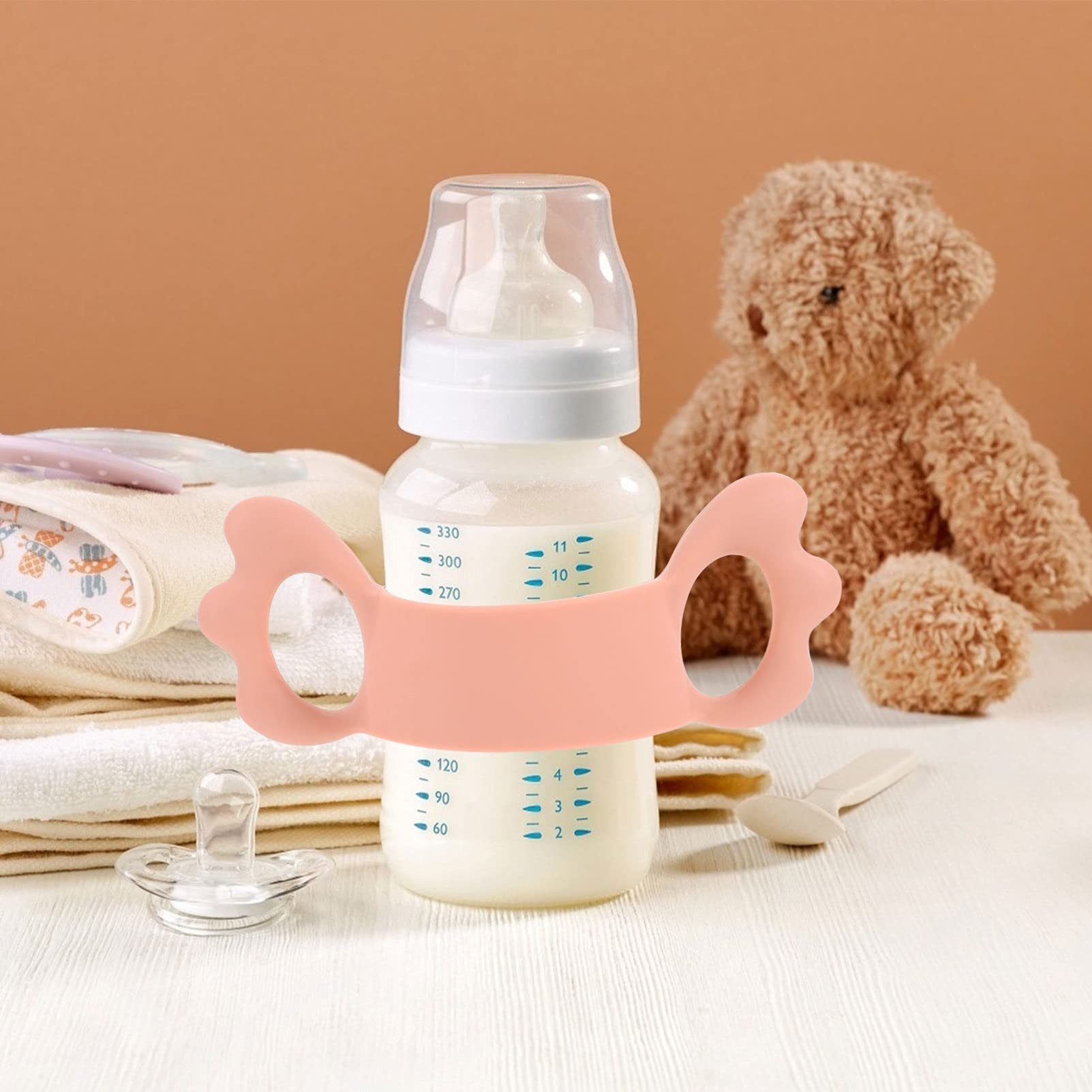 Kisangel Silicone Baby Bottle Handles Universal Silicone Milk Bottle Carry Handles Soft Portable Bottle Holder for Infant Newborn Toddler