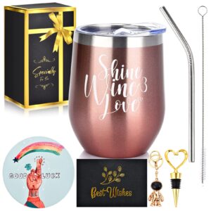 onmier women men gifts - birthday valentines day christmas holiday for ladies, coworkers and friends - 12 oz wine tumbler cup set, thank you anniversary appreciation farewell present (gold)