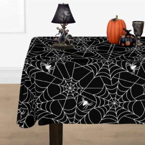 dazonge spider web tablecloth for halloween party decorations, 2 pack plastic halloween table covers 54''x110'' black, spill-proof spider web table cloth for halloween decor