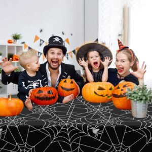 DAZONGE Spider Web Tablecloth for Halloween Party Decorations, 2 Pack Plastic Halloween Table Covers 54''x110'' Black, Spill-Proof Spider Web Table Cloth for Halloween Decor