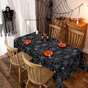 DAZONGE Spider Web Tablecloth for Halloween Party Decorations, 2 Pack Plastic Halloween Table Covers 54''x110'' Black, Spill-Proof Spider Web Table Cloth for Halloween Decor