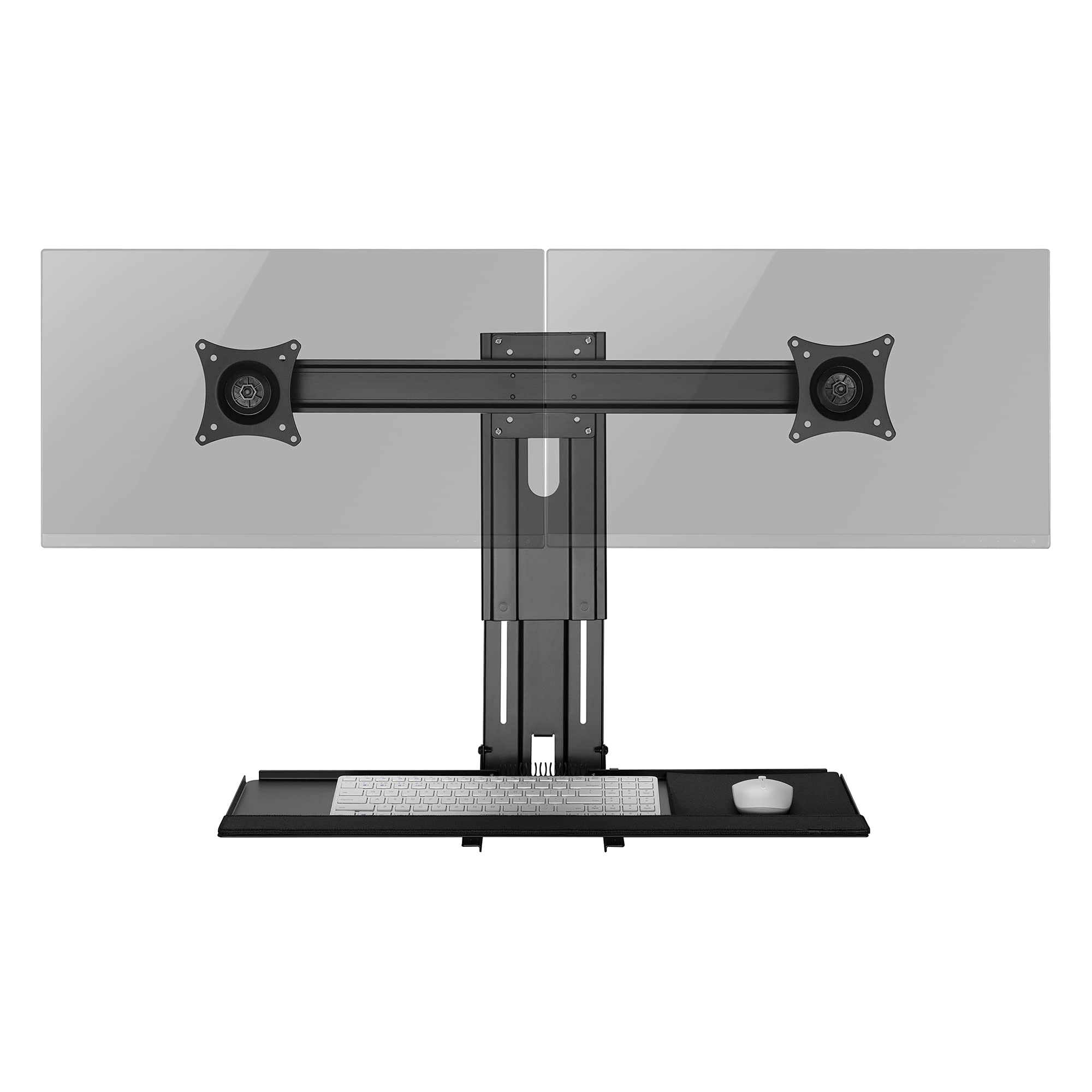 AVLT Dual 17”-27" Sit Stand Monitor Wall Mount with Height Adjustable Keyboard Tray Workstation – Adapter for VESA Compatible Wall Mounts – Keyboard Tray with Wrist Rest Mouse Pad