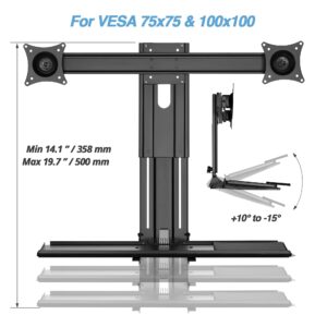 AVLT Dual 17”-27" Sit Stand Monitor Wall Mount with Height Adjustable Keyboard Tray Workstation – Adapter for VESA Compatible Wall Mounts – Keyboard Tray with Wrist Rest Mouse Pad