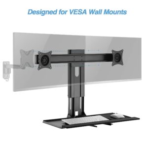 AVLT Dual 17”-27" Sit Stand Monitor Wall Mount with Height Adjustable Keyboard Tray Workstation – Adapter for VESA Compatible Wall Mounts – Keyboard Tray with Wrist Rest Mouse Pad