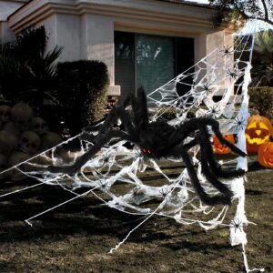 halloween decorations outdoor 295'' halloween spider web decor 59'' scary giant spider 100 small fake spiders 40g stretch cobwebs spider webs halloween decorations for outside yard garden lawn party