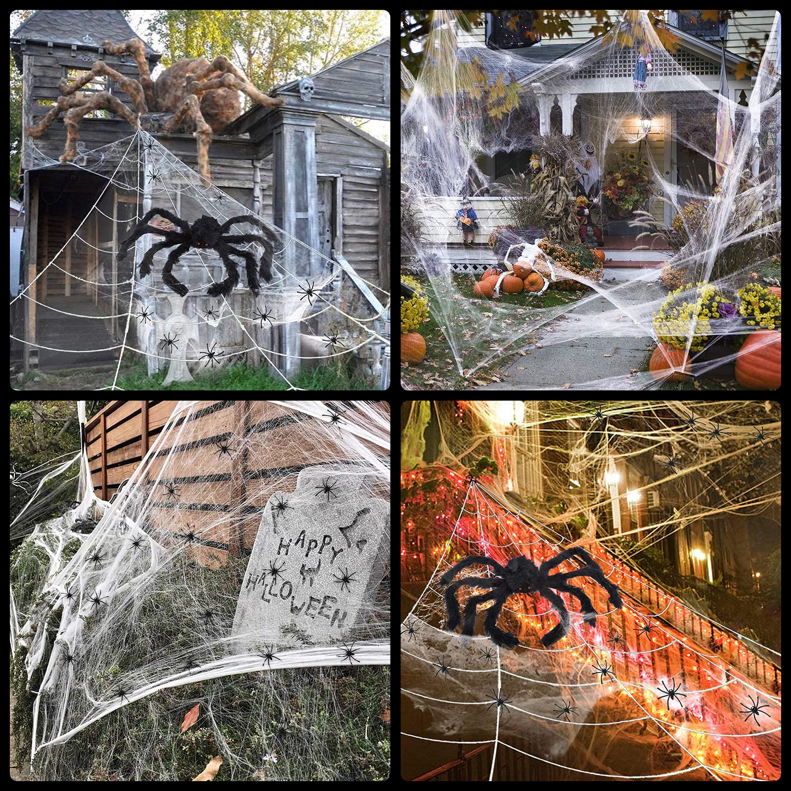 Halloween Decorations Outdoor 295'' Halloween Spider Web Decor 59'' Scary Giant Spider 100 Small Fake Spiders 40g Stretch Cobwebs Spider Webs Halloween Decorations for Outside Yard Garden Lawn Party