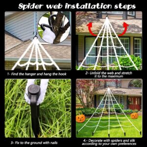 Halloween Decorations Outdoor 295'' Halloween Spider Web Decor 59'' Scary Giant Spider 100 Small Fake Spiders 40g Stretch Cobwebs Spider Webs Halloween Decorations for Outside Yard Garden Lawn Party