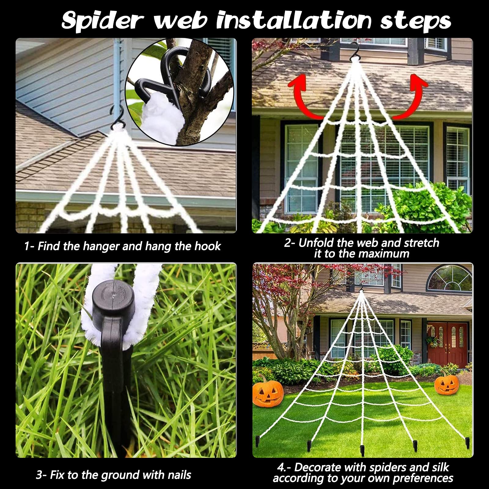 Halloween Decorations Outdoor 295'' Halloween Spider Web Decor 59'' Scary Giant Spider 100 Small Fake Spiders 40g Stretch Cobwebs Spider Webs Halloween Decorations for Outside Yard Garden Lawn Party