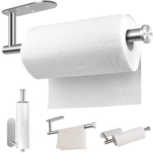 mgahyi paper towel holder wall mount, self adhesive or drilling under cabinet kitchen, 13.2 inch stainless steel paper towel roll rack, towel roll hanger for bathroom(rectangle-silver)