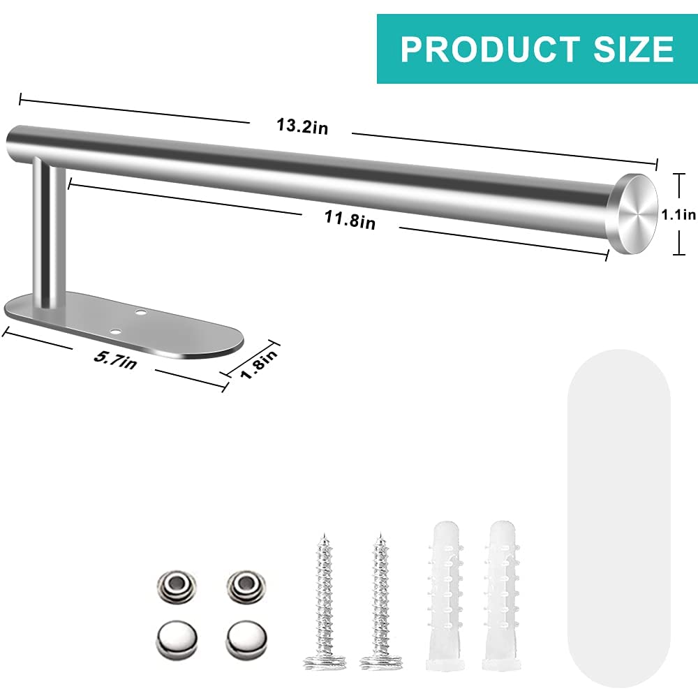 MGahyi Paper Towel Holder Wall Mount, Self Adhesive Or Drilling Under Cabinet Kitchen, 13.2 inch Stainless Steel Paper Towel Roll Rack, Towel Roll Hanger for Bathroom(Rectangle-Silver)