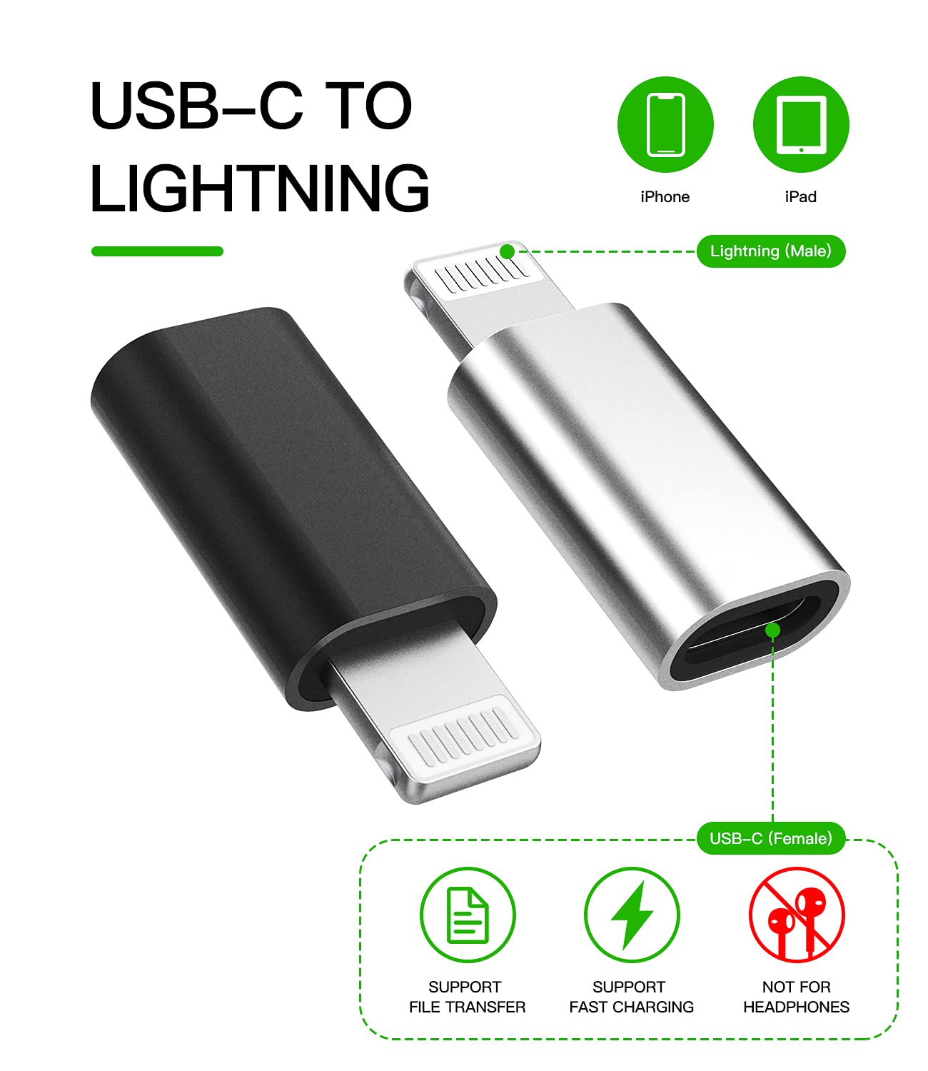 3Pack USB C Female to Lightning Male Adapter, Fast Charging, Reliable, Safety, Premium Material, 1 Year Warranty