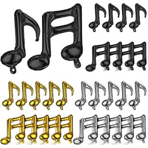 lenwen 30 pieces music note foil mylar balloons music note aluminum foil balloons music party decorations for music themed party birthday baby shower home outdoor party celebrations, black gold silver