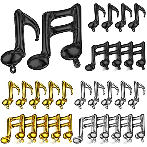 Lenwen 30 Pieces Music Note Foil Mylar Balloons Music Note Aluminum Foil Balloons Music Party Decorations for Music Themed Party Birthday Baby Shower Home Outdoor Party Celebrations, Black Gold Silver