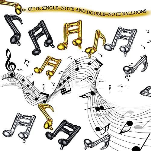 Lenwen 30 Pieces Music Note Foil Mylar Balloons Music Note Aluminum Foil Balloons Music Party Decorations for Music Themed Party Birthday Baby Shower Home Outdoor Party Celebrations, Black Gold Silver