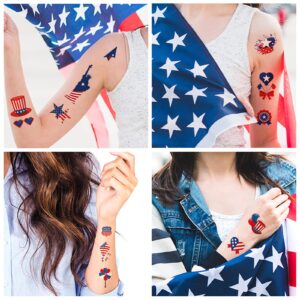 TopFunny Temporary Tattoos, 90Pcs Independence Day Tattoos (10 Sheets) American Flag Red White & Blue Design USA Body Art Patriotic Stickers for Labor Day Memorial Day Decoration Party Supplies Flags