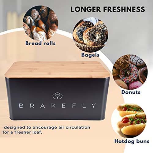 Brakefly Bread Box with Cutting Board Bamboo Lid, Metal Bread Bin Set with Wooden Top Chopping Board, Bread Storage Container Bin, Keeps Bread Fresher For Longer, Vintage Decor for Kitchen