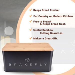 Brakefly Bread Box with Cutting Board Bamboo Lid, Metal Bread Bin Set with Wooden Top Chopping Board, Bread Storage Container Bin, Keeps Bread Fresher For Longer, Vintage Decor for Kitchen