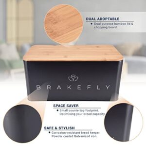 Brakefly Bread Box with Cutting Board Bamboo Lid, Metal Bread Bin Set with Wooden Top Chopping Board, Bread Storage Container Bin, Keeps Bread Fresher For Longer, Vintage Decor for Kitchen