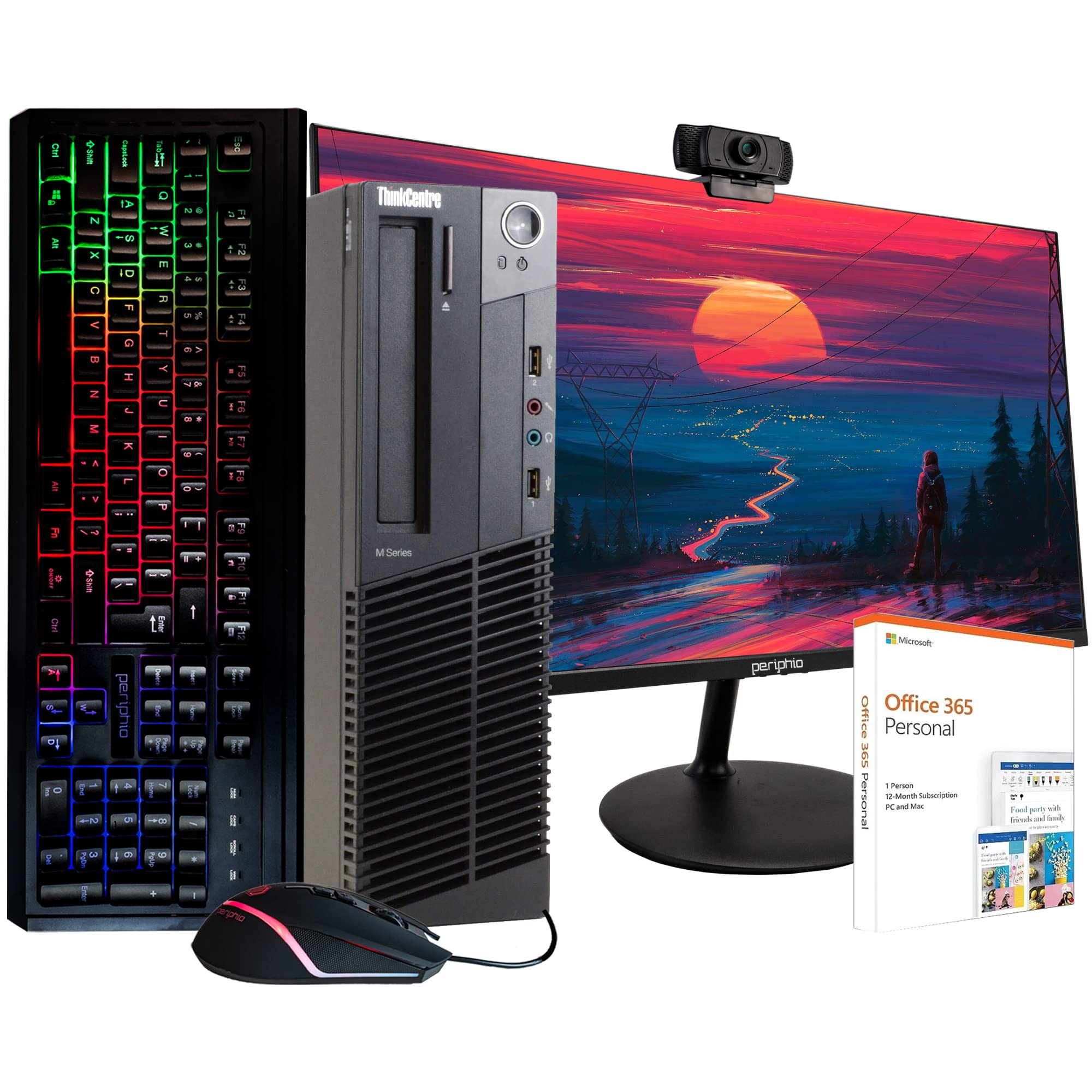 Lenovo ThinkCentre M92 Business Desktop PC - Intel Core i5-4570, 16GB RAM, 500GB SSD, Windows 10 Pro, New 24-inch Monitor, 1080p Webcam, Microsoft Office 365, RGB Keyboard and Mouse (Renewed)