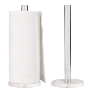 worhe paper towel holder white marble base for countertop acrylic standing kitchen paper towel rack with 5.5" diameter white marble base, paper towel dispenser for kitchen bathroom 1 pack(ygc002)
