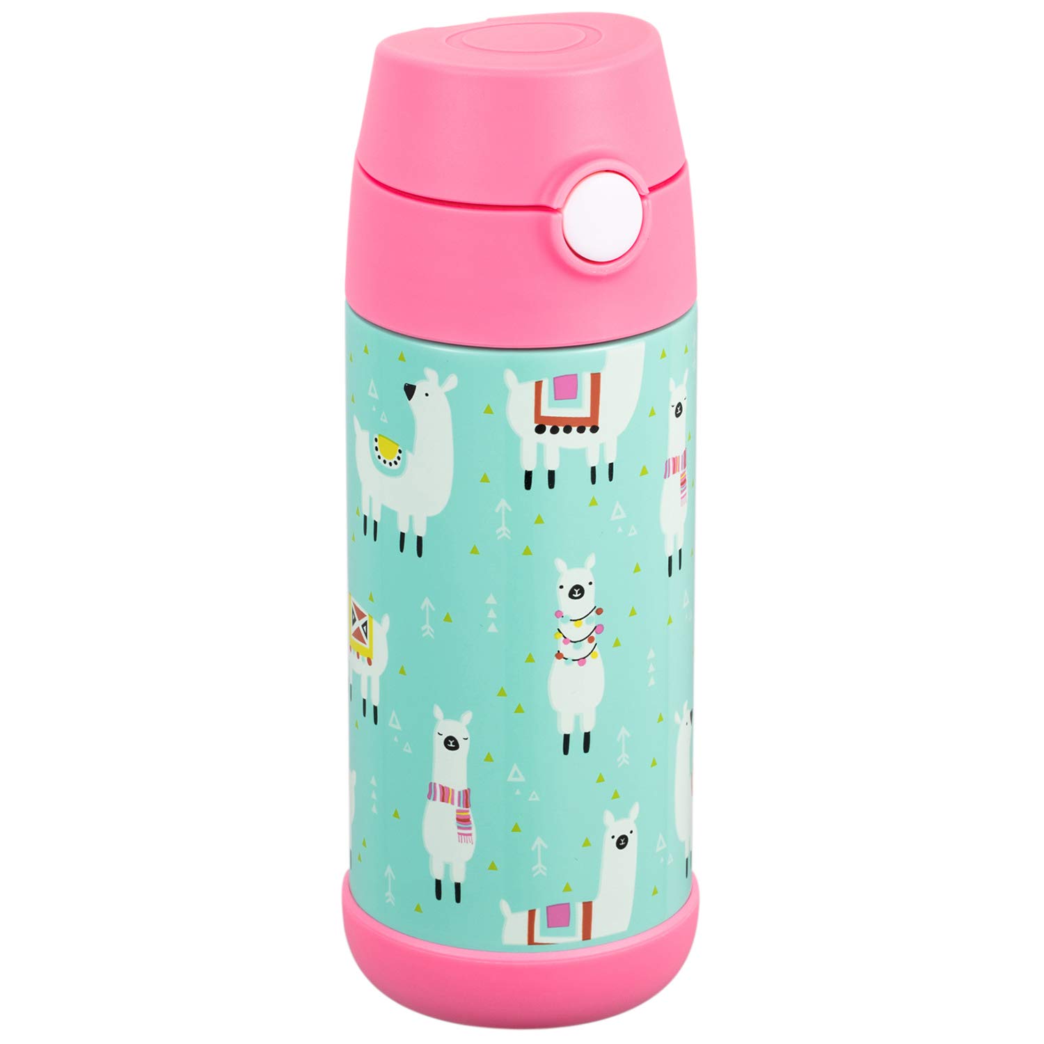 Snug Kids Water Bottle - insulated stainless steel thermos with straw (Girls/Boys) - Llamas, 12oz
