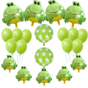 21 pieces frog balloons set 4 big green frog aluminum foil balloons and 5 mini green frog aluminum foil balloons animal themed party baby shower school party supplies