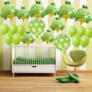 21 Pieces Frog Balloons Set 4 Big Green Frog Aluminum Foil Balloons And 5 Mini Green Frog Aluminum Foil Balloons Animal Themed Party Baby Shower School Party Supplies