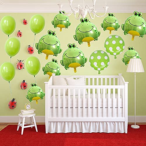 21 Pieces Frog Balloons Set 4 Big Green Frog Aluminum Foil Balloons And 5 Mini Green Frog Aluminum Foil Balloons Animal Themed Party Baby Shower School Party Supplies