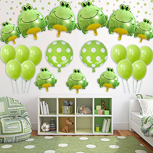 21 Pieces Frog Balloons Set 4 Big Green Frog Aluminum Foil Balloons And 5 Mini Green Frog Aluminum Foil Balloons Animal Themed Party Baby Shower School Party Supplies