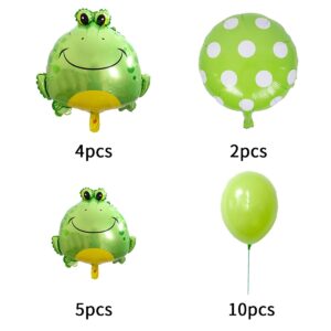 21 Pieces Frog Balloons Set 4 Big Green Frog Aluminum Foil Balloons And 5 Mini Green Frog Aluminum Foil Balloons Animal Themed Party Baby Shower School Party Supplies