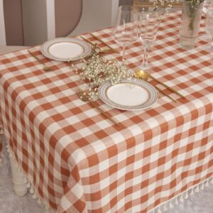 Midsummer Breeze Rustic Gingham Tablecloth, Cotton Buffalo Plaid Table Cloth for Fall Thanksgiving Christmas Kitchen Restaurant Holiday Outdoor Picnic Decoration（Rectangle/Oblong, 55x84,Orange