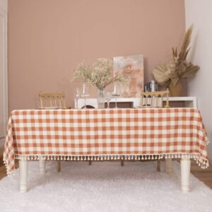 Midsummer Breeze Rustic Gingham Tablecloth, Cotton Buffalo Plaid Table Cloth for Fall Thanksgiving Christmas Kitchen Restaurant Holiday Outdoor Picnic Decoration（Rectangle/Oblong, 55x84,Orange