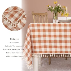 Midsummer Breeze Rustic Gingham Tablecloth, Cotton Buffalo Plaid Table Cloth for Fall Thanksgiving Christmas Kitchen Restaurant Holiday Outdoor Picnic Decoration（Rectangle/Oblong, 55x84,Orange