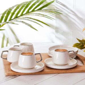 karaca saturn turkish coffee cups, espresso cups set of 6 includes 12 pieces, 3 oz espresso cup set, small espresso cups and saucers, set of 6 demitasse cups with silver handle on white porcelain