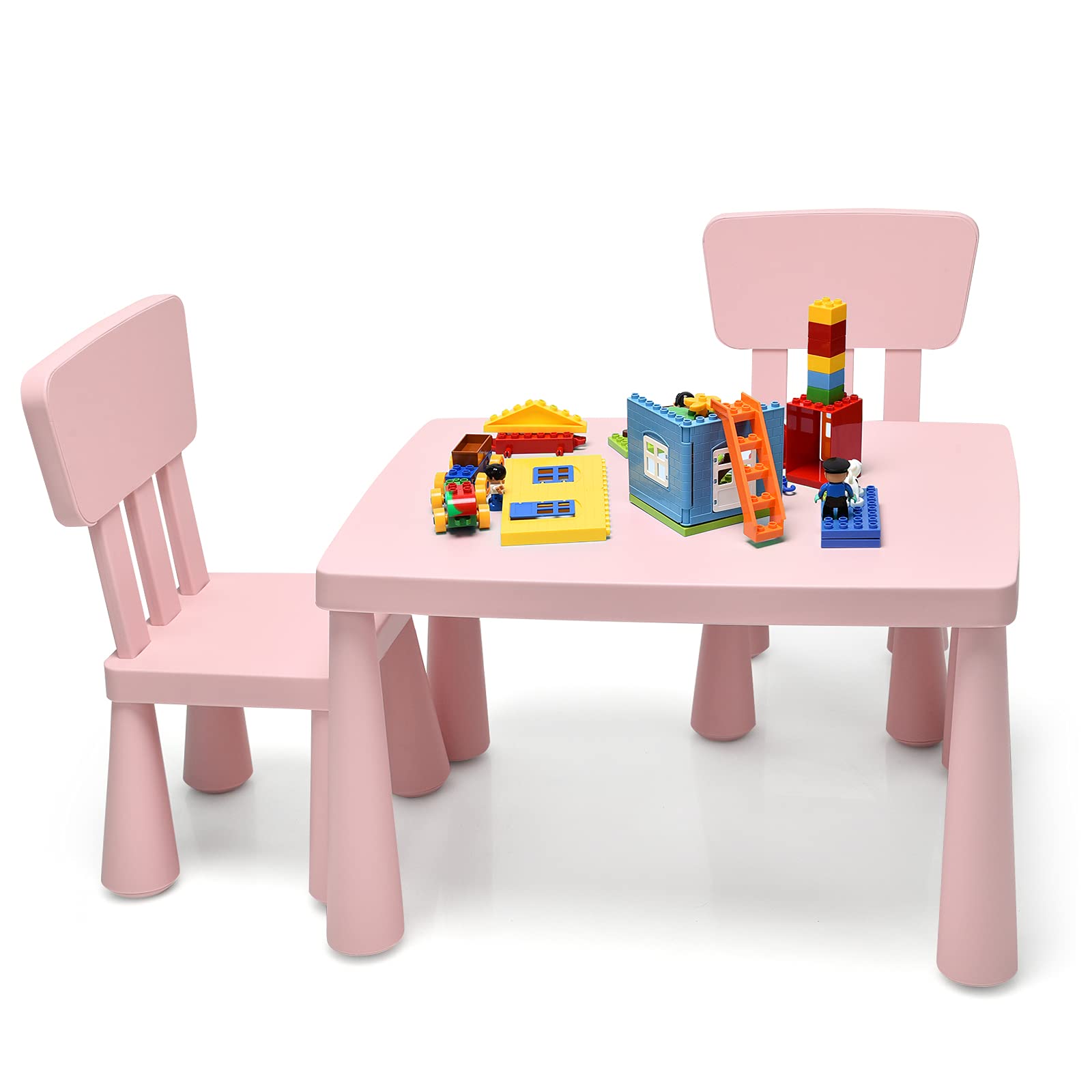 HONEY JOY Kids Table and Chair Set, Plastic Children Activity Table and 2 Chairs for Art Craft, Easy-Clean Tabletop, 3-Piece Toddler Furniture Set for Daycare Playroom, Gift for Boys Girls(Pink)