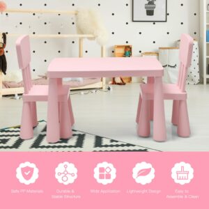 HONEY JOY Kids Table and Chair Set, Plastic Children Activity Table and 2 Chairs for Art Craft, Easy-Clean Tabletop, 3-Piece Toddler Furniture Set for Daycare Playroom, Gift for Boys Girls(Pink)