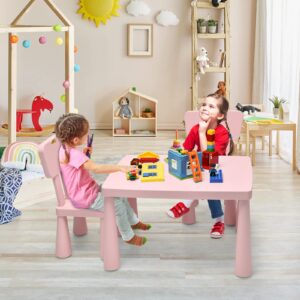 HONEY JOY Kids Table and Chair Set, Plastic Children Activity Table and 2 Chairs for Art Craft, Easy-Clean Tabletop, 3-Piece Toddler Furniture Set for Daycare Playroom, Gift for Boys Girls(Pink)