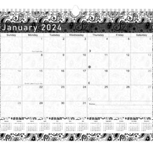 2023-2024 Monthly Spiral-Bound Wall/Desk Calendar - 16 Months Desktop/Wall Blotter Calendar/Planner - (Black&White Paisley - Edition #011)