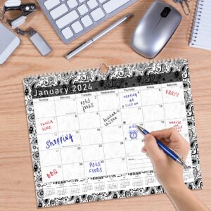 2023-2024 Monthly Spiral-Bound Wall/Desk Calendar - 16 Months Desktop/Wall Blotter Calendar/Planner - (Black&White Paisley - Edition #011)