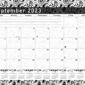 2023-2024 Monthly Spiral-Bound Wall/Desk Calendar - 16 Months Desktop/Wall Blotter Calendar/Planner - (Black&White Paisley - Edition #011)